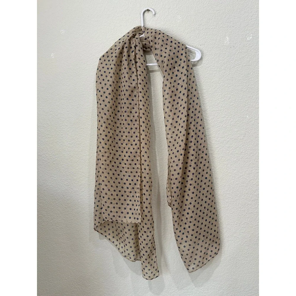 Unbranded Tan and Navy Polka Dot Viscose Scarf Lightweight Gauze Wrap
